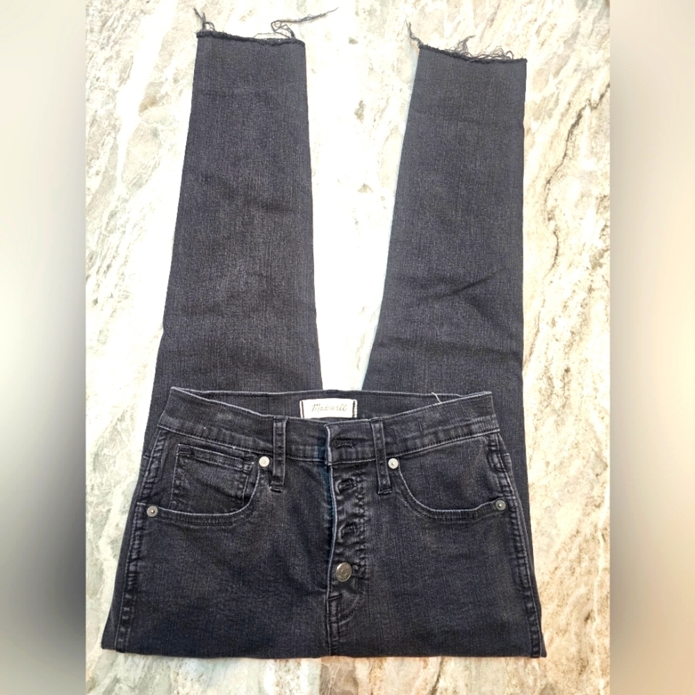 Madewell Black Raw Hem Skinny Jeans Women’s Size 26P Stretch Denim